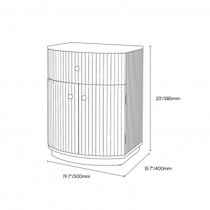 HMR - Modern Barrel White Fluted Nightstand in Faux Leather with Storage