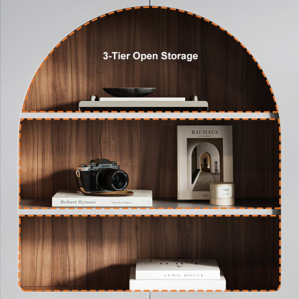HMR - 70.9" x 31.5" Arch Bookcase with Doors Set of 2 Display Cabinet 5-Shelf Walnut & Gray