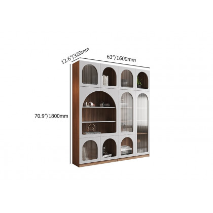 HMR - 70.9" x 31.5" Arch Bookcase with Doors Set of 2 Display Cabinet 5-Shelf Walnut & Gray