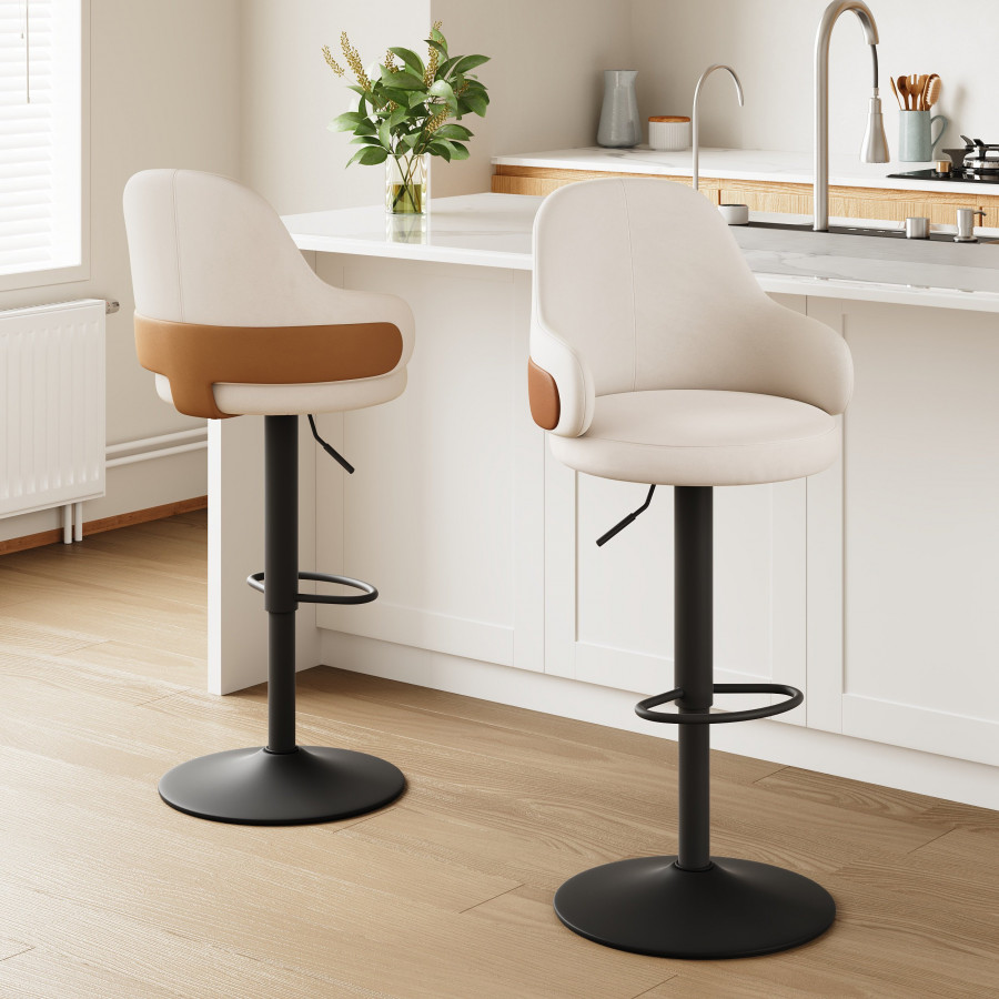 HMR - Modern Adjustable Swivel Velvet Bar Stools or Counter Stools with Upholstery White