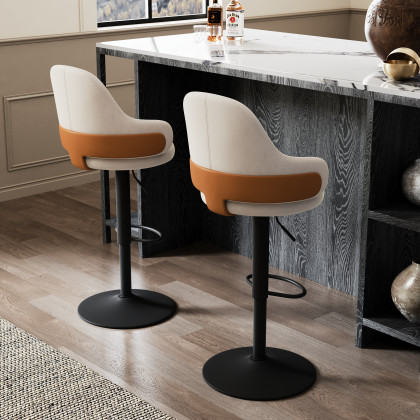 HMR - Modern Adjustable Swivel Velvet Bar Stools or Counter Stools with Upholstery White