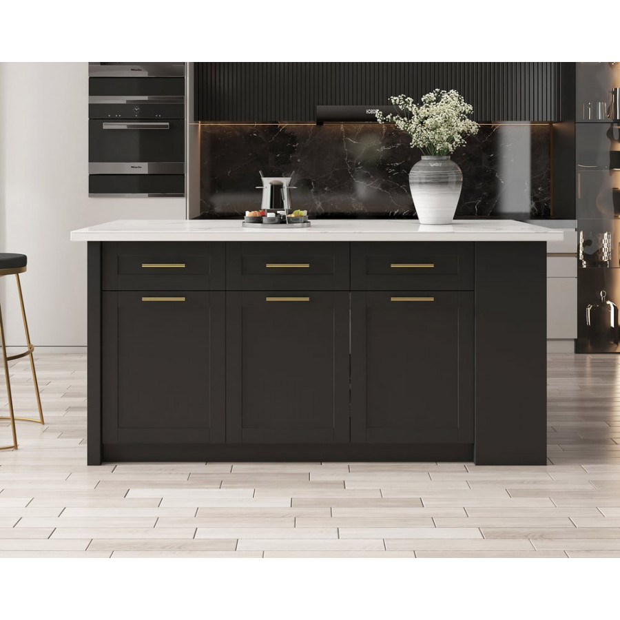 HMR 72" Modern Style Laminate Kitchen Islands with Multi-Storage - White & Black, Sintered Stone
