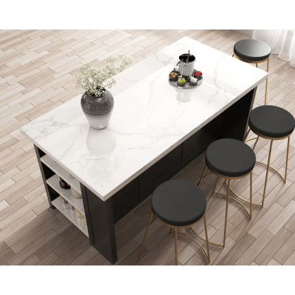 HMR 72" Modern Style Laminate Kitchen Islands with Multi-Storage - White & Black, Sintered Stone