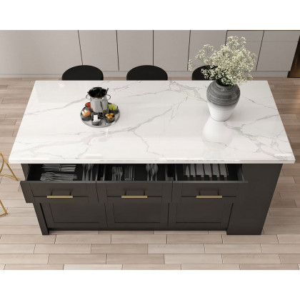 HMR 72" Modern Style Laminate Kitchen Islands with Multi-Storage - White & Black, Sintered Stone