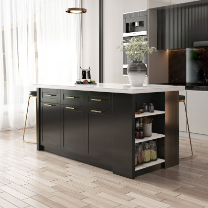 HMR 72" Modern Style Laminate Kitchen Islands with Multi-Storage - White & Black, Sintered Stone