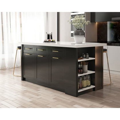 HMR 72" Modern Style Laminate Kitchen Islands with Multi-Storage - White & Black, Sintered Stone