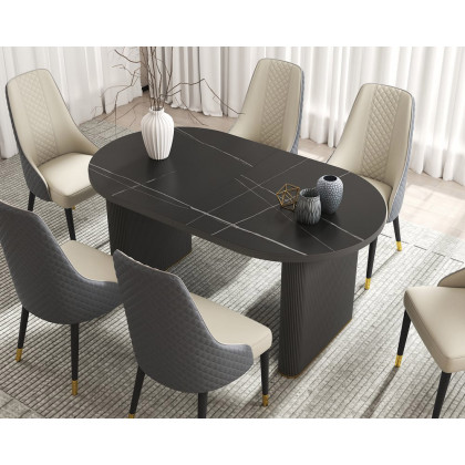 HMR - 79''-95'' Oval Extendable Sintered Stone Top Dining Table Seats 8-10