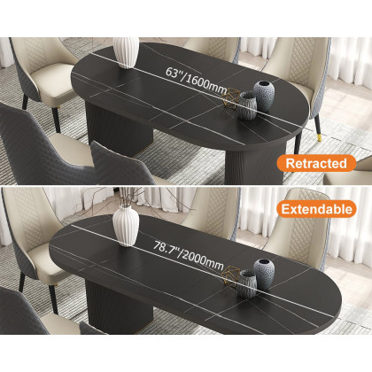 HMR - 79''-95'' Oval Extendable Sintered Stone Top Dining Table Seats 8-10