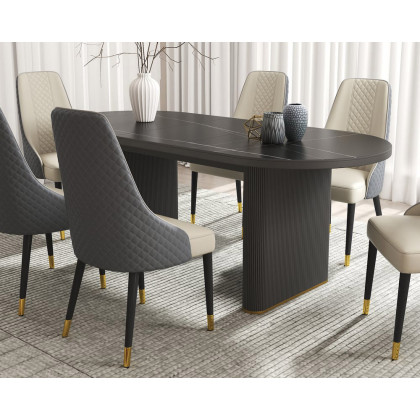 HMR - 79''-95'' Oval Extendable Sintered Stone Top Dining Table Seats 8-10
