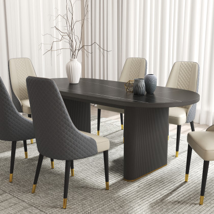 HMR - 79''-95'' Oval Extendable Sintered Stone Top Dining Table Seats 8-10