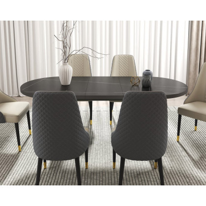HMR - 79''-95'' Oval Extendable Sintered Stone Top Dining Table Seats 8-10