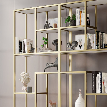 HMR - 78" Modern White & Gold Etagere Bookshelf Display 8-Shelf Tall Book Shelf Rich Storage
