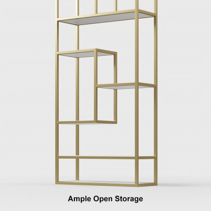 HMR - 78" Modern White & Gold Etagere Bookshelf Display 8-Shelf Tall Book Shelf Rich Storage