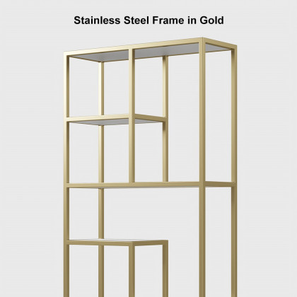 HMR - 78" Modern White & Gold Etagere Bookshelf Display 8-Shelf Tall Book Shelf Rich Storage