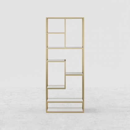 HMR - 78" Modern White & Gold Etagere Bookshelf Display 8-Shelf Tall Book Shelf Rich Storage