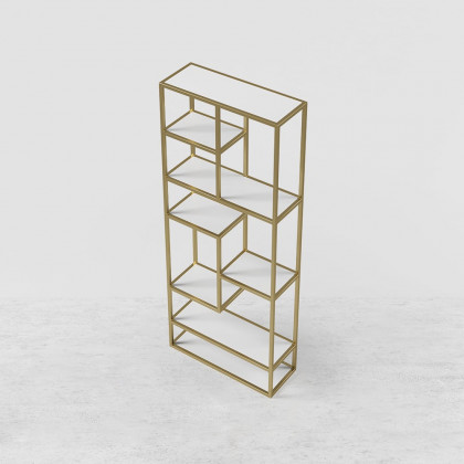 HMR - 78" Modern White & Gold Etagere Bookshelf Display 8-Shelf Tall Book Shelf Rich Storage