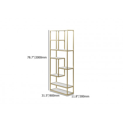HMR - 78" Modern White & Gold Etagere Bookshelf Display 8-Shelf Tall Book Shelf Rich Storage