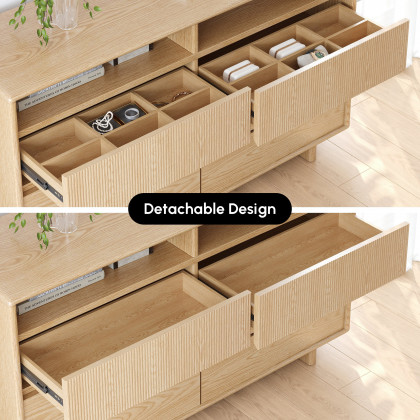 HMR - 47" Modern 6-Drawer Wood Dresser with Shelves