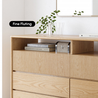 HMR - 47" Modern 6-Drawer Wood Dresser with Shelves