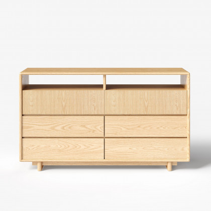 HMR - 47" Modern 6-Drawer Wood Dresser with Shelves