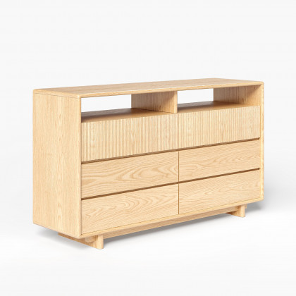 HMR - 47" Modern 6-Drawer Wood Dresser with Shelves