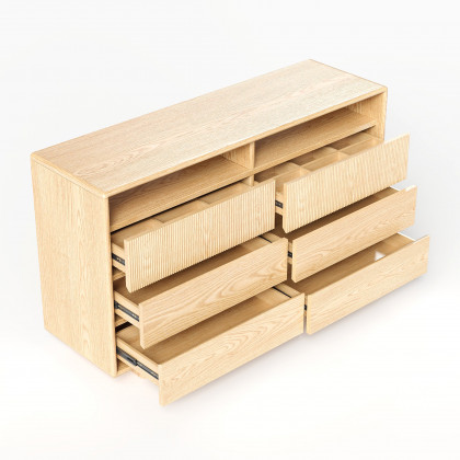 HMR - 47" Modern 6-Drawer Wood Dresser with Shelves