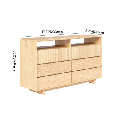 HMR - 47" Modern 6-Drawer Wood Dresser with Shelves