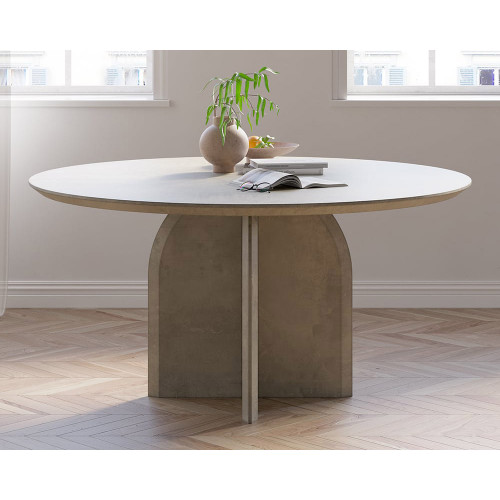HMR Dining Set Modern Round Wood Dining Table - Gray, With 6 Chairs, 53.1"Dia x 29.5"H