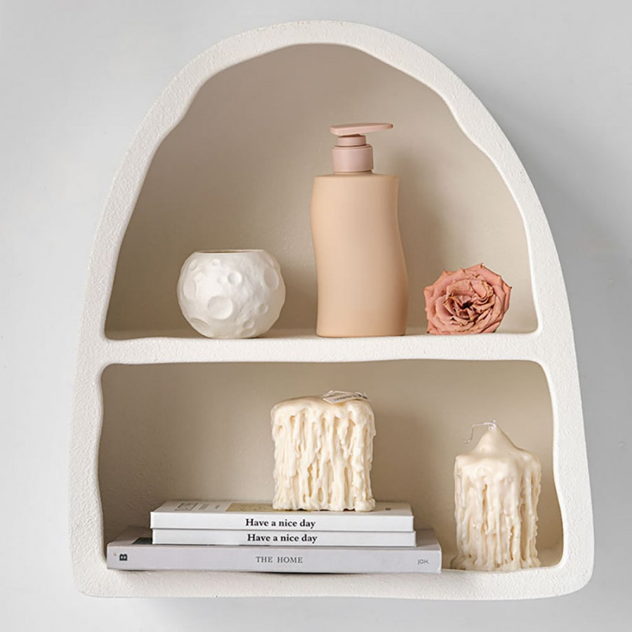 HMR - Codiys Art Deco White Arched Wall Mounted Shelf Wood Floating Shelf with Open Storage