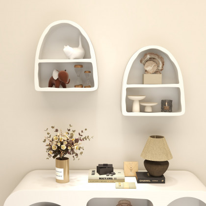 HMR - Codiys Art Deco White Arched Wall Mounted Shelf Wood Floating Shelf with Open Storage