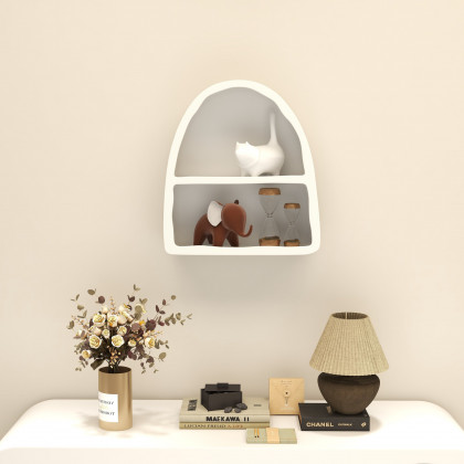 HMR - Codiys Art Deco White Arched Wall Mounted Shelf Wood Floating Shelf with Open Storage
