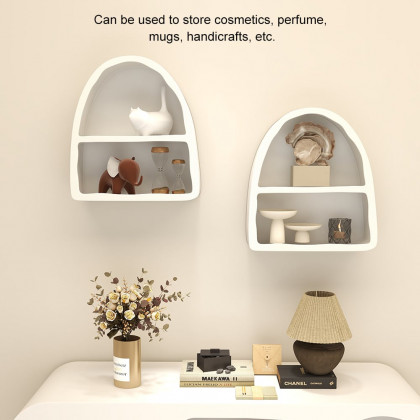 HMR - Codiys Art Deco White Arched Wall Mounted Shelf Wood Floating Shelf with Open Storage