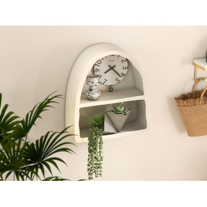 HMR - Codiys Art Deco White Arched Wall Mounted Shelf Wood Floating Shelf with Open Storage