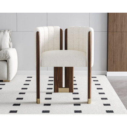 HMR - Velvet Fluted Upholstered Accent Chair with Wood Frame