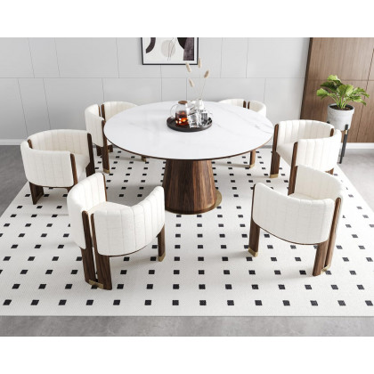 HMR Boucle Fluted Upholstered Accent Chair with Wood Frame (Set of 2) - White