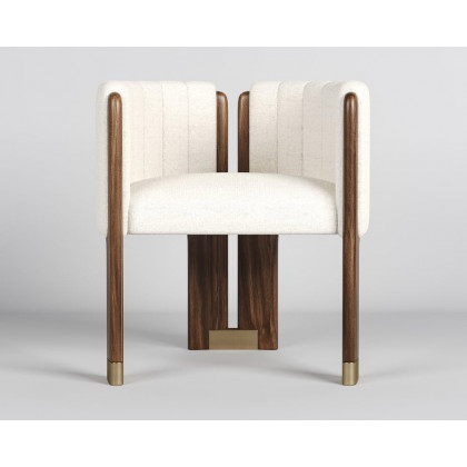 HMR Boucle Fluted Upholstered Accent Chair with Wood Frame (Set of 2) - White