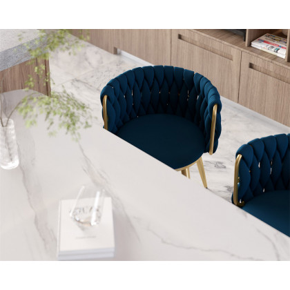 HMR Sweave Nordic Barrel Dining Chair with Velvet Upholstery (Set of 4) - Blue