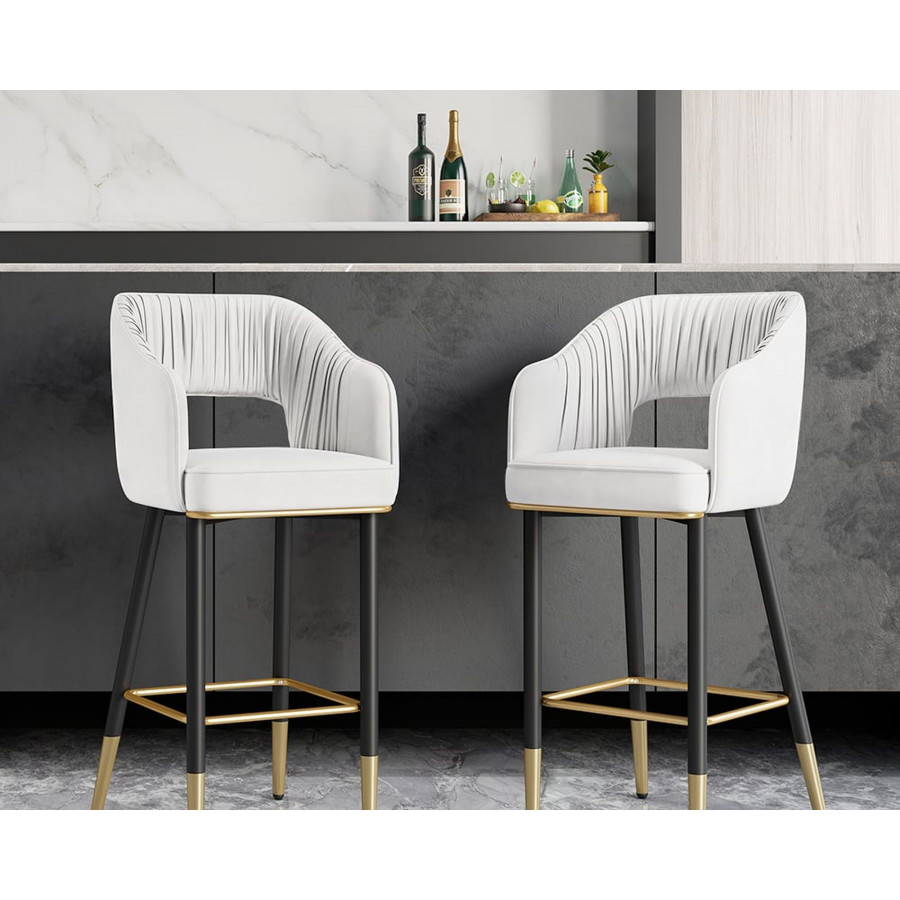 HMR Modern 43" Bar Stools with Velvet Upholstery (Set of 2) - White