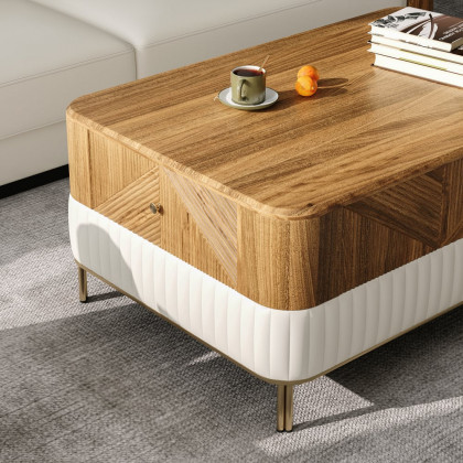 HMR - Wovent Mid-Century Modern Walnut Wood Rectangular Coffee Table with Storage