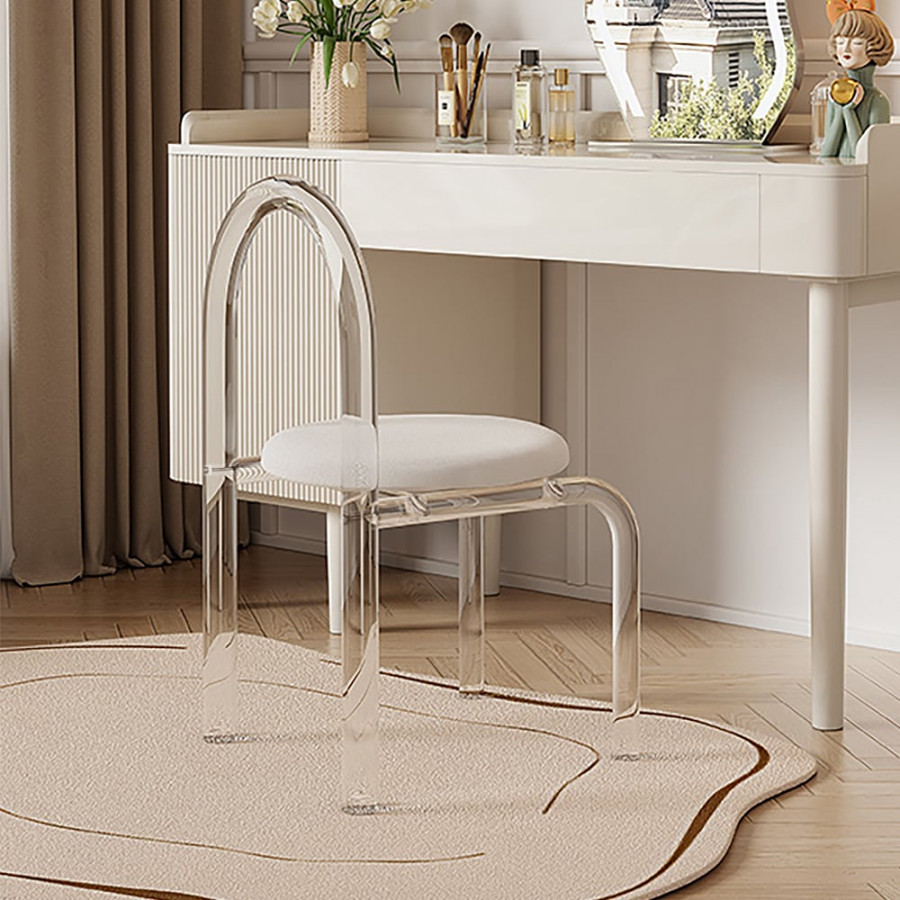 HMR - Modern White Vanity Stool with Back Velvet Upholstered Acrylic Chair for Bedroom