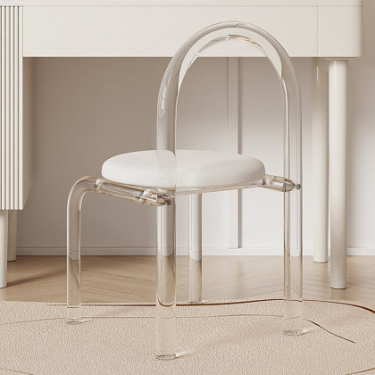 HMR - Modern White Vanity Stool with Back Velvet Upholstered Acrylic Chair for Bedroom