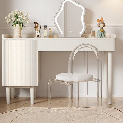 HMR - Modern White Vanity Stool with Back Velvet Upholstered Acrylic Chair for Bedroom