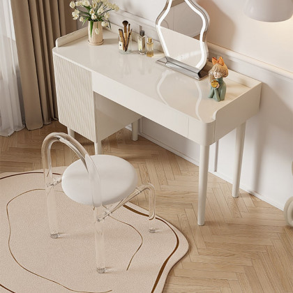 HMR - Modern White Vanity Stool with Back Velvet Upholstered Acrylic Chair for Bedroom