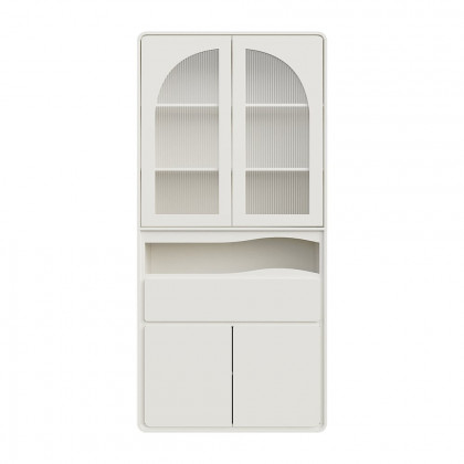 HMR - 74.8" Modern Modular Bookcase with 4 Doors and 1 Drawer White Wooden Bookshelf Storage