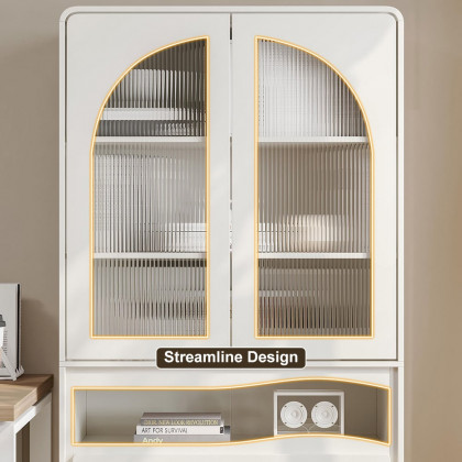 HMR - 74.8" Modern Modular Bookcase with 4 Doors and 1 Drawer White Wooden Bookshelf Storage