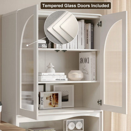HMR - 74.8" Modern Modular Bookcase with 4 Doors and 1 Drawer White Wooden Bookshelf Storage
