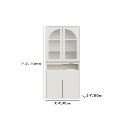 HMR - 74.8" Modern Modular Bookcase with 4 Doors and 1 Drawer White Wooden Bookshelf Storage
