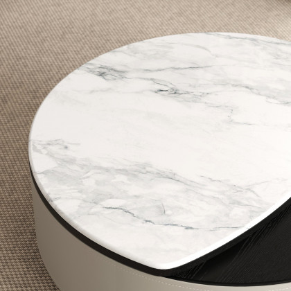 HMR - 35" White Faux Marble Leather Lift-Top Coffee Table