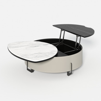 HMR - 35" White Faux Marble Leather Lift-Top Coffee Table