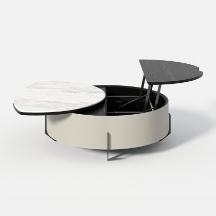 HMR - 35" White Faux Marble Leather Lift-Top Coffee Table
